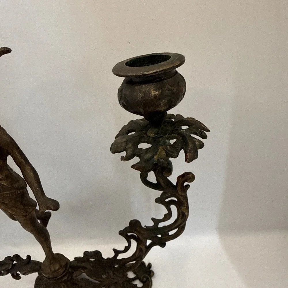 Vintage Bronze Candelabra Lady Figurine 2-Arm Candle Holder Ornate Victorian Bro